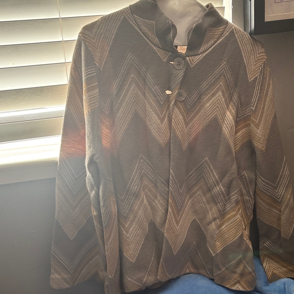 Grace Brown Chevron-Pattern Blazer Jacket